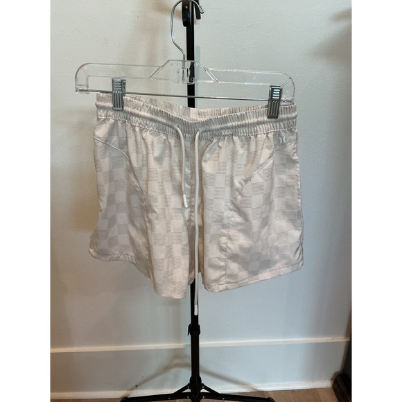 Hurley Pants - Hurley Womens athletic Shorts Beige White Checkered Drawstring Shorts Small